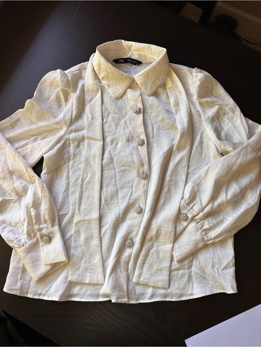 Zara Women’s Cream Button-Front Blouse Jacket with Decorative Buttons